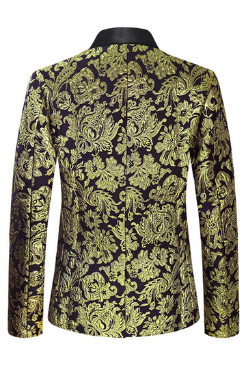 Golden Notched Lapel Jacquard menn Blazer